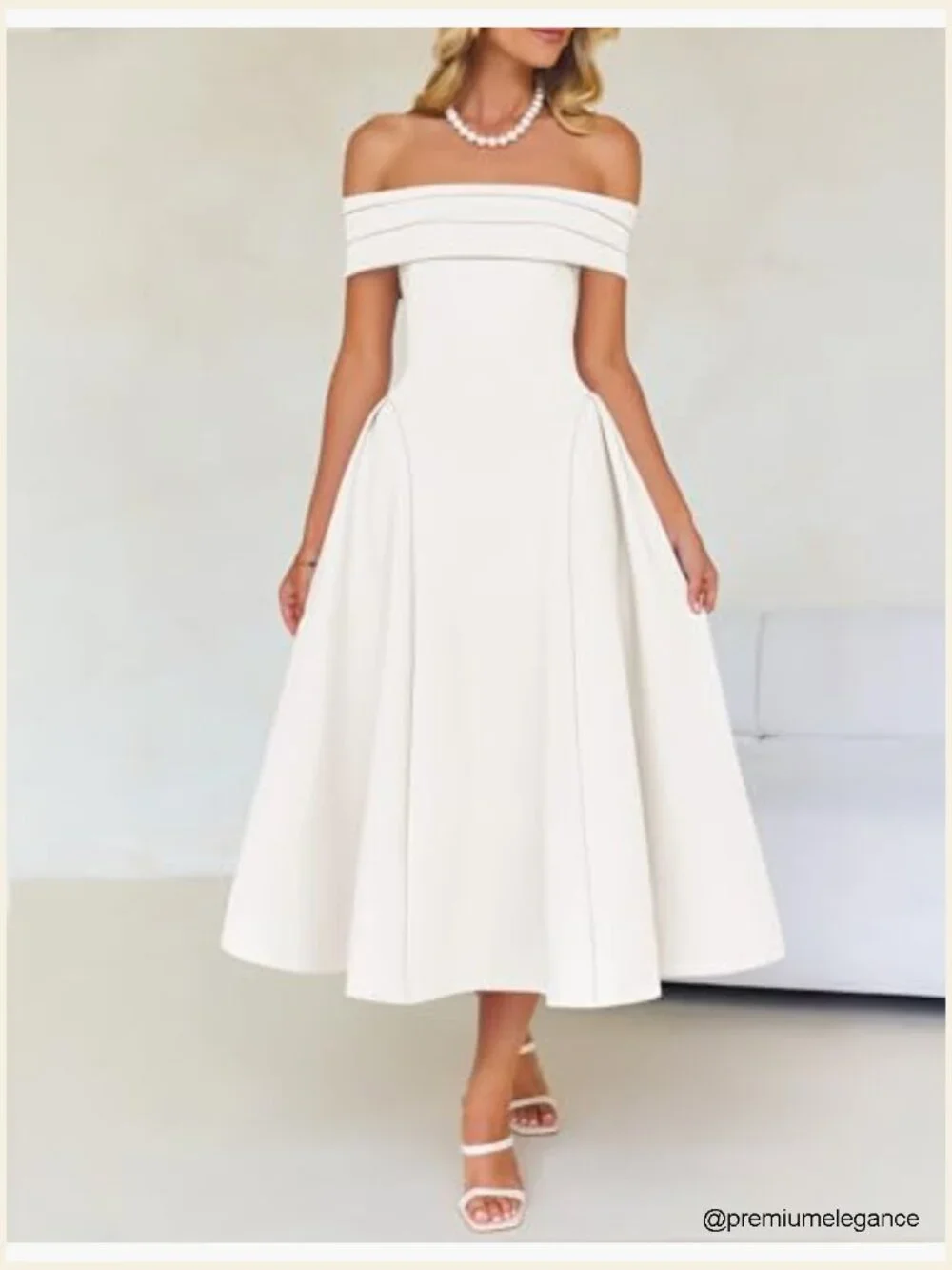 Off Shoulder Short Sleeve A-Line Midi Dress - Formal Party - Picture 2 of 7
